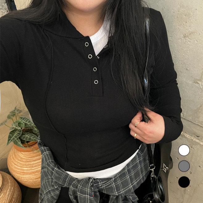 [빅사이즈]데일리 간절기 필템 단추 후드티셔츠 (DM)채키스티치또또후드긴팔티셔츠JCT