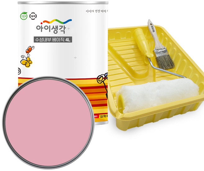 삼화페인트 아이생각 친환경 페인트 벽지 수성 내부 롤러7인치 붓 트레이세트, 1세트, 4L, 0082B