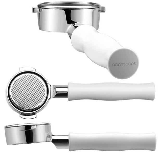 Normcore 51mm 네이키드 바텀리스 포타필터 3귀 Delonghi Dedica EC680 및 EC685 SMEG EUPA 에스프레소 머신에 적합 화이트 양극산화 알루