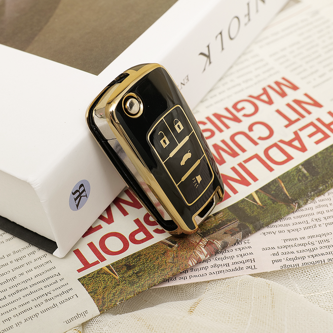 바이어블 쉐보레 자동차 tpu 폴딩키 키케이스 키홀더 2버튼 3버튼 4버튼 5버튼, 5버튼 D타입 블랙골드 (VA-TA19)