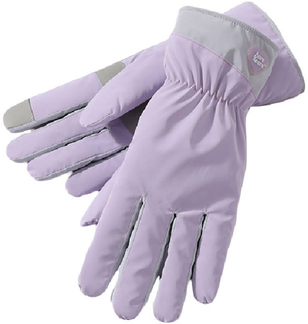 HOME GYM CLUB 加絨保暖滑雪手套 防風防水觸屏手套, 優雅紫(愛心), 1套