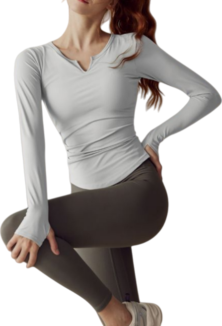 Makone 여성 봄 가을 브이넥 긴팔 트레이닝복 솔리드 이너 사계절 요가 필라테스 상의
