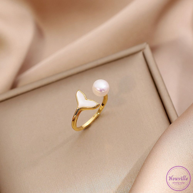돌고래 반지 꼬리 애끼 커플링 인어 천연 담수 진주 순은 S925 오픈링
