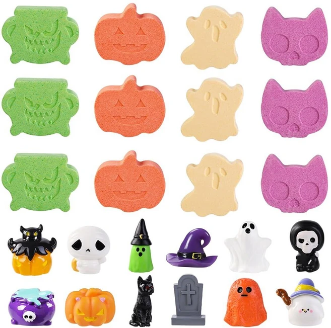 Vellibring 할로윈 배쓰밤 12개 서프라이즈 장난감 내부 트릭 오어 트릿 선물 세트 유령 모양 유기농 천연 거품 목욕 탄산 어린이 남아 여아용, VellibRING 링 반지 할로윈 배쓰밤 12개, 서 - 쿠팡