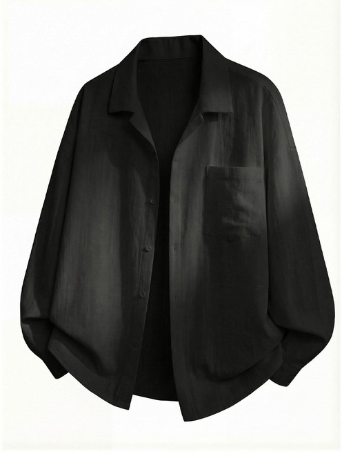 【復古百搭】古巴領襯衫 長袖襯衫 男款襯衫 春季襯衫 基礎款襯衫 質感純色 貼袋設計 老錢風外套 通勤休閒兩穿