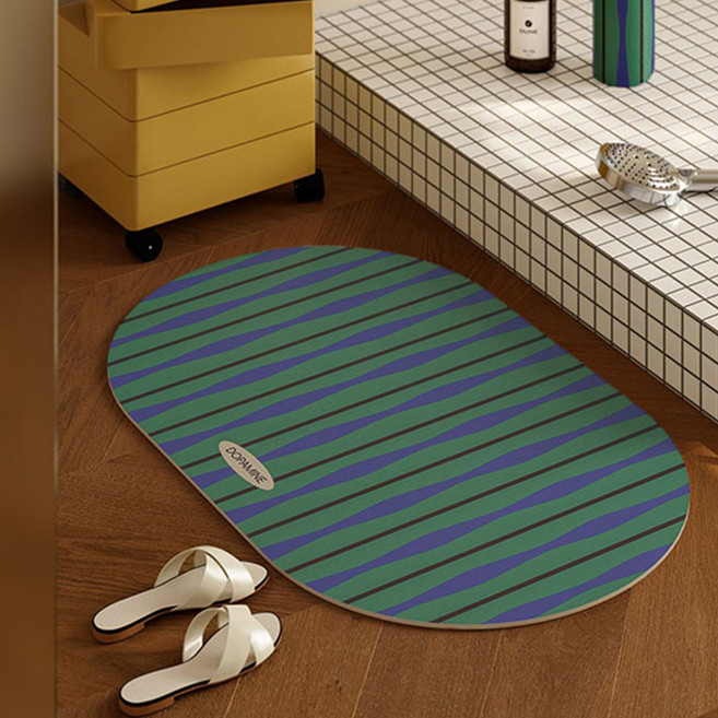 하우쏠 스트라이프 빨아쓰는 욕실 주방 규조토 발매트 2개세트, 2개, 포레스트그린