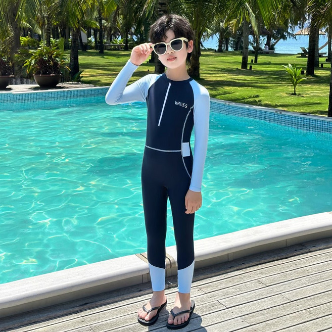 UPPERCUT 아동 주니어 올인원 원피스 집업 래쉬가드 남녀공용 전신 수영복