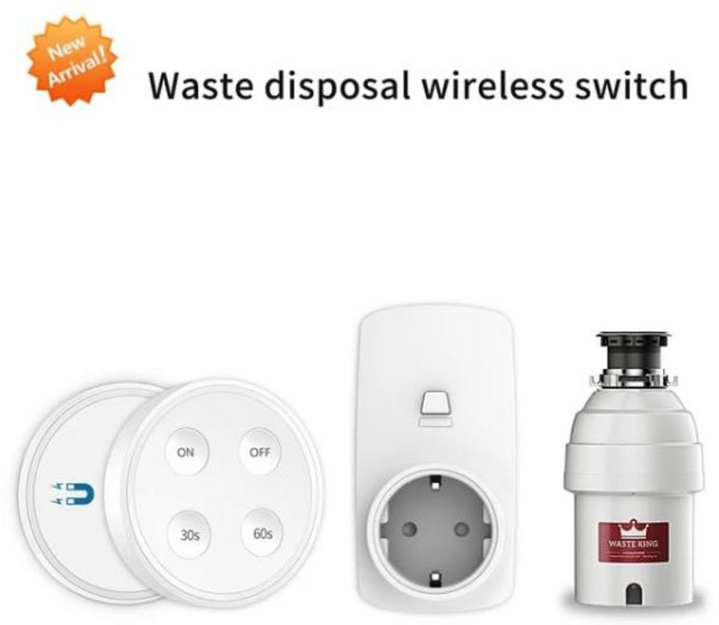 원격 제어 음식물 분쇄기 무선 스위치 타이머 내장 쓰레기 처리기 EU 플러그 16A 파이프 없음 버튼형, 02 White color switch, 1개