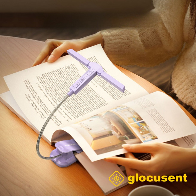 휴대용 독서등 북라이트 집게 무선 침대 독서 조명 스탠드 glocusent A23, 퍼플 (purple)