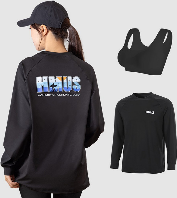 (사은품 증정 이너 브라탑) + 루즈핏 래쉬가드 상의 빅사이즈 체형커버 비치웨어 물놀이 수영복 자외선차단