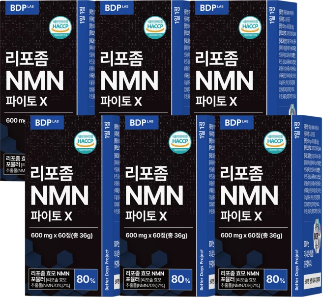 리포좀 NMN 엔엠엔 식물성 효모 식약청 HACCP 비디피랩 100% 정품 인증, 6개, 60정 - 쿠팡