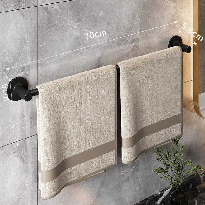 毛巾架子免打孔衛生間壁掛式單杆浴巾架掛杆洗手間掛毛巾架置物架, 1個, 毛巾架004【黑色-70CM-單杆】:如圖所示