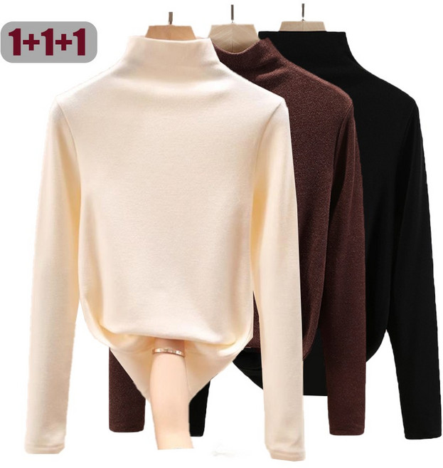 IEDUOS 여성 반목티 긴팔 티셔츠 3종 세트 봄 가을 겨울 따듯한 기모 반목 목폴라 데일리 긴팔 티셔츠1+1+1
