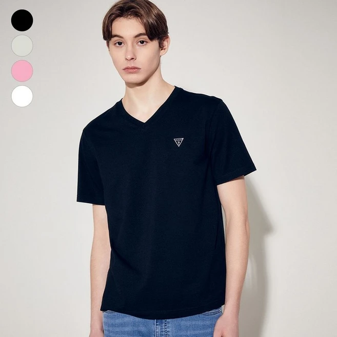 [백화점 정품] 게스 GUESS 25SS 남성 미니삼각 브이넥 반팔티셔츠 MP2K9431 - 쿠팡