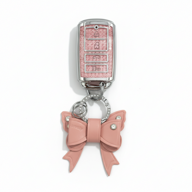 어니트 기아 호환 크리스탈 차키케이스 자동차 키링 키홀더, K-12(4버튼), 핑크