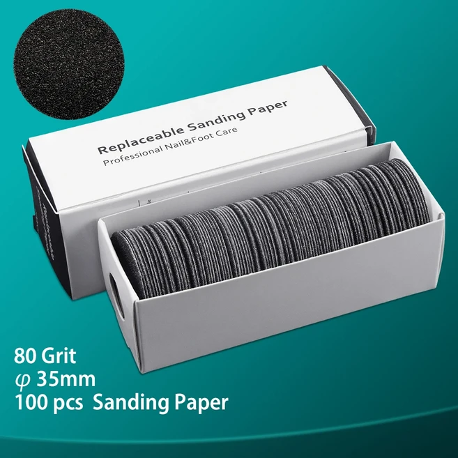 FILI 35MM 발 죽은 피부 캘러스 용 대형 교체 가능한 사포 발 살롱 큐티클 파일 제거 전기 회전 페디큐어, 02 80 Grit