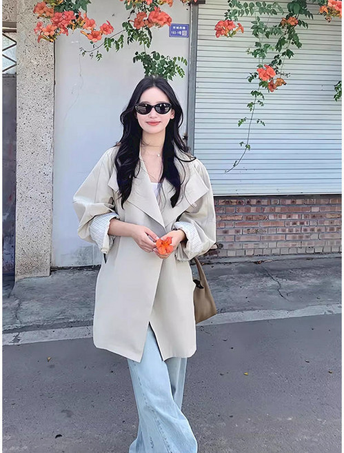 韓系立領英倫風風衣外套女裝2025秋季新款高級感廓形休閒收腰大衣