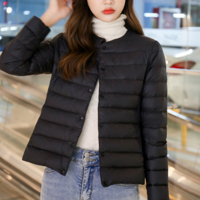 팍스홈 여성 화이트 덕다운 초경량패딩 라운드 브이넥 투웨이