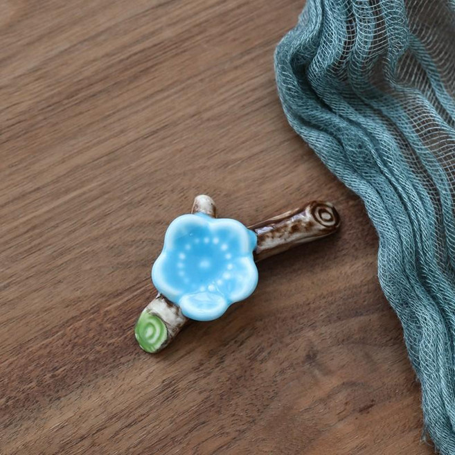 도자기 젓가락받침대 숟가락 받침대 매화 무늬 젓가락받침, 블루 매화 가지 5개 F7