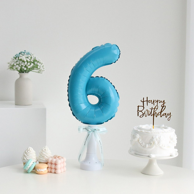 이벤트홀릭 숫자 풍선 스탠드 세트 생일파티용품 기념일, 6, 1개, 블루