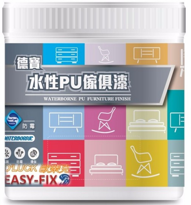 Dr. house-歐樂克修繕家 德寶 水性 透明漆 木器透明漆 護木漆, 1個, PU(平光)傢俱漆/1公升贈3吋毛刷