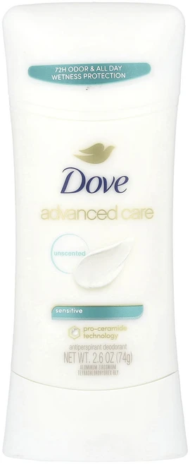 Dove Advanced Care 땀 억제 데오드란트 민감한 피부용 74g(2.6oz), DoveAdvancedCare땀억제데오드란트민감한피부용 - 쿠팡