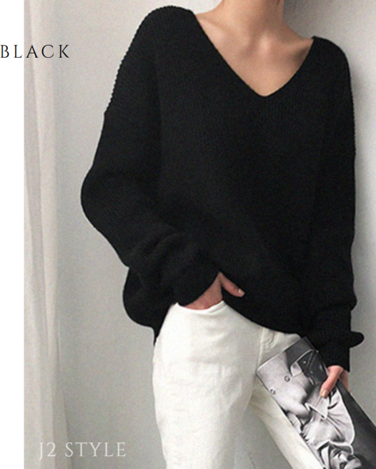 J2 STYLE 풀오버브이넥 언발란스니트