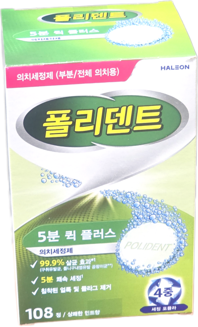 폴리덴트 5분 클리닝정 틀니 세정제, 1개, 108개입