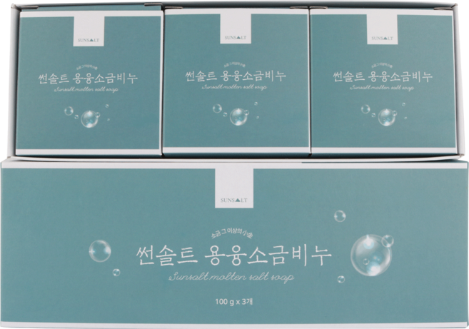 썬솔트 1000도 고순도 용융 소금 비누 트러블 피부 진정 각질 모공 수제 천연 비누 100g 3개입