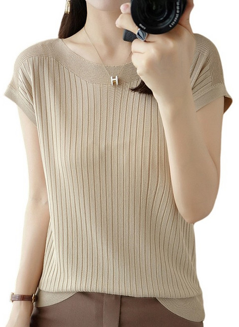 여성용 여름 보트넥 부드러운 쿨링 반팔 니트 H31T58