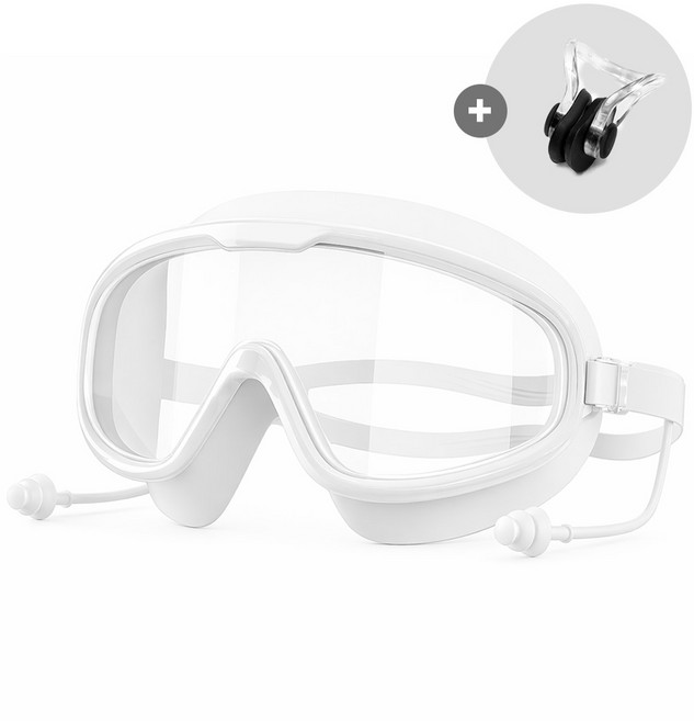 오픈홈 김서림방지 물안경 귀마개일체형 코집게포함 수경, 1세트, 화이트