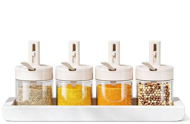 가정용 조미료통 세트 조절 가능 스푼 포함 밀폐형 주방 조미료통 양념병 소금통 YCY, 4개, 300ml