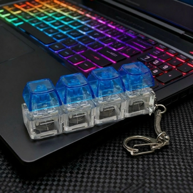 미벨로 LED 4구 얼음 커스텀 키캡 키링 열쇠고리 클리커, 1개, 오션 블루