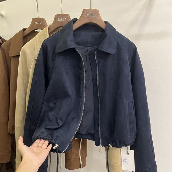 여성 스웨이드 터치 숏 점퍼 집업 캐주얼 아우터 데일리 간절기 아우터