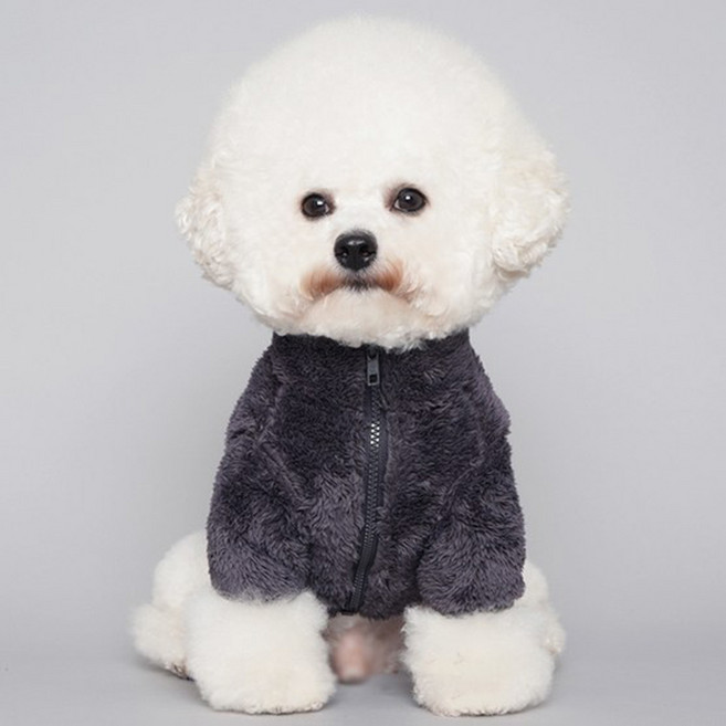 바이담수미 보아털 강아지 후리스 집업, 차콜, 1개