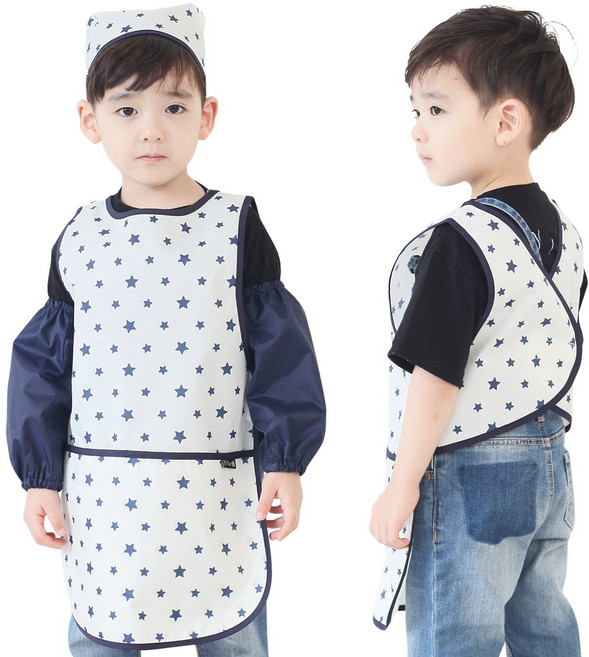 아동용 방수 앞치마두건토시세트, 아이보리곤색별