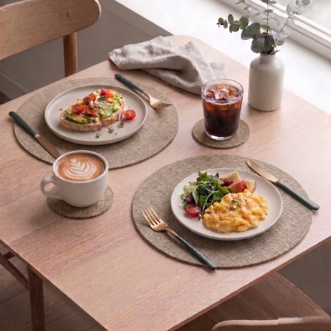 아지랩 1+1 모던 방수 식탁매트 2p + 티코스터 2p, 베이지, 2개, 33 x 33cm