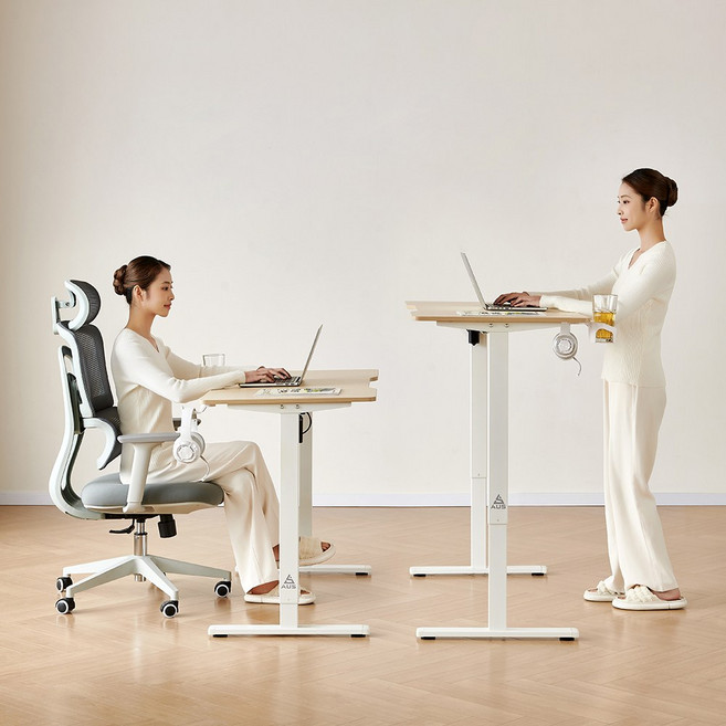아우스 GE05 올인원 높이조절 전동 모션데스크 스탠딩책상 사무용 높낮이조절책상 컴퓨터책상 게이밍책상 가성비책상, 내추럴 상판+화이트 프레임