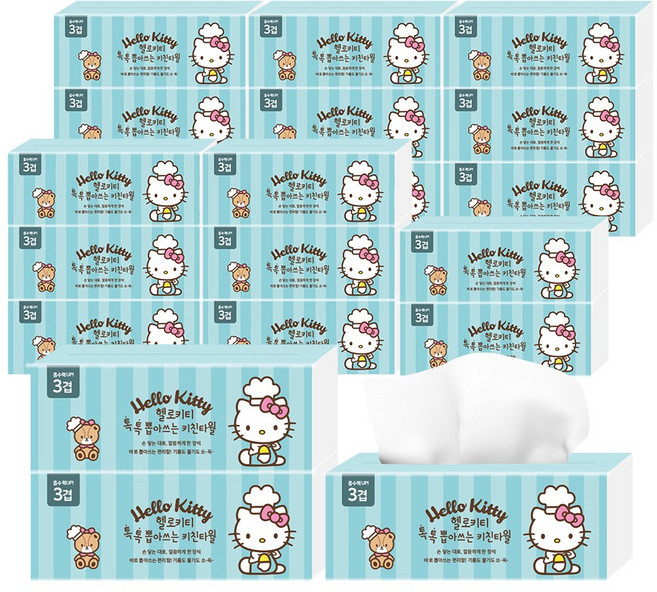 ITC 헬로키티 뽑아쓰는 키친타월 펄프 3겹, 100매, 20개