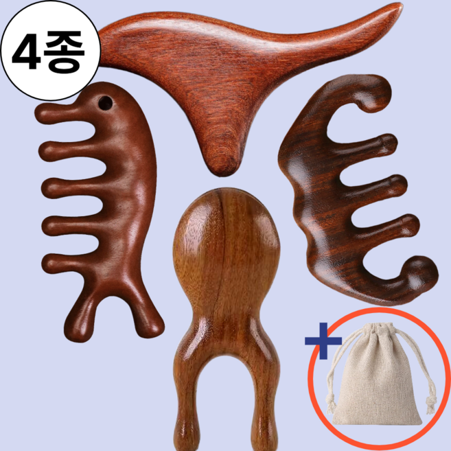 리빙에이드 나무괄사 두피 원목 바디 괄사, 파우치, 1개