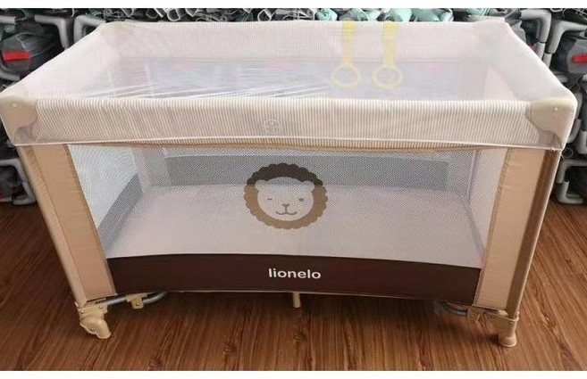 Hanibe 嬰兒遊戲床 折疊遊戲圍欄 多功能嬰兒床, 卡其簡配款附蚊帳()
