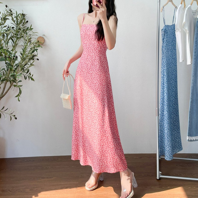 에쉬폭스 바캉스룩 휴양지 뷔스티에 밴딩 플라워 롱 원피스 부유방커버