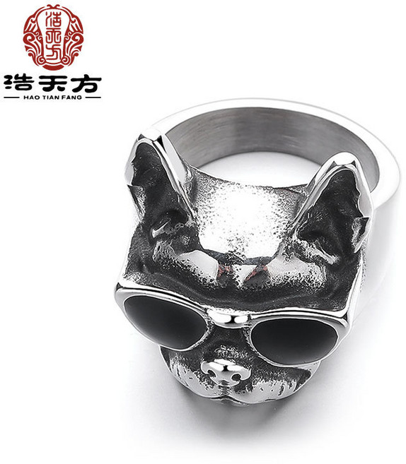 中古風氣質甜酷滴膠小狗戒指男 高級感鈦鋼不掉色戒指男士, 9號