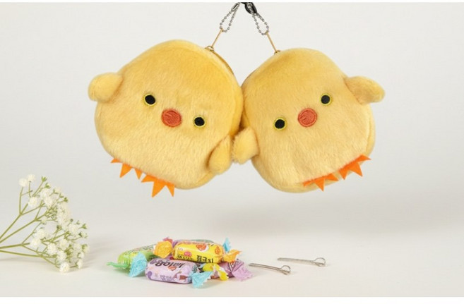 병아리 보들보들 지퍼형 동전지갑 파우치 키링