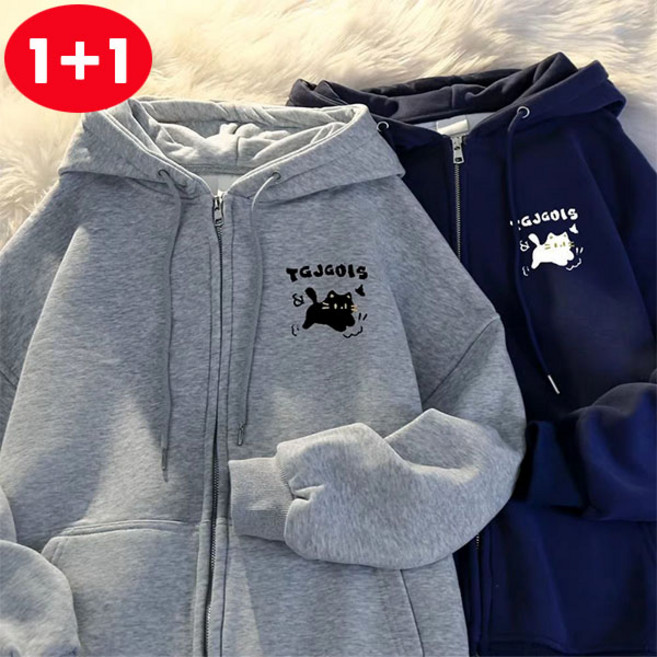 FINE ART 1+1 여자 캐릭터 기모 후드집업 오버핏 후드티 두꺼운 후드 맨투맨 겨울 코트 아우터 데일리