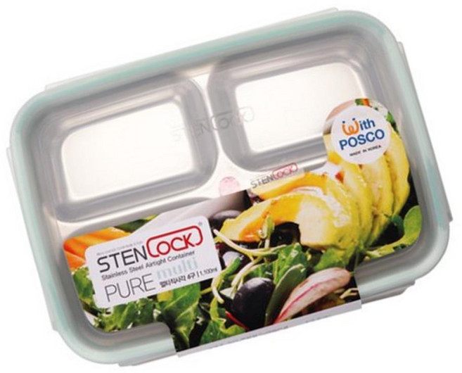 스텐락 밀폐용기 찬통 퓨어 멀티 직사각 4호 1100ml 업소용 예쁜 추천, 1개