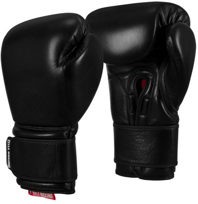 타이틀 케이오버트 천연가죽 복싱글러브, 블랙 (벨크로), 1개