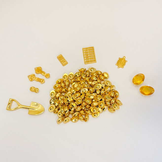 聚寶小舖 一桶金招財組 元寶 金條 金龜 如意 花生 算盤 金鏟子 琉璃元寶 擺飾配件, 聚寶B組(不含桶子)-適用小金桶