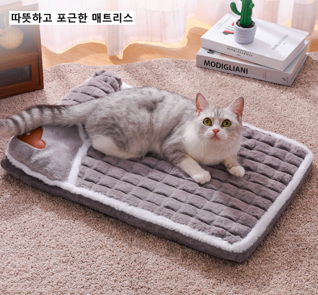 바이샌드 따뜻하고 포근한 겨울 강아지 고양이 침대 매트리스, 1개, 라이트그레이