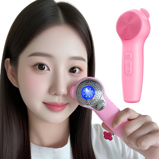 SaeByul 진동클렌저 온열 듀얼 실리콘 브러시 얼굴 코 전동 세안기, 핑크